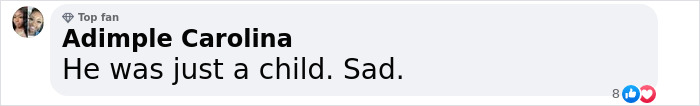 Facebook comment about a child and a sad reaction, with engagement icons shown. Facebook comment about a child and a sad reaction, with engagement icons shown.