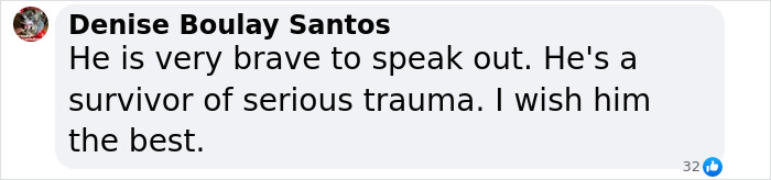 Comment supporting a man breaking silence on trauma, wishing him well. Comment supporting a man breaking silence on trauma, wishing him well.