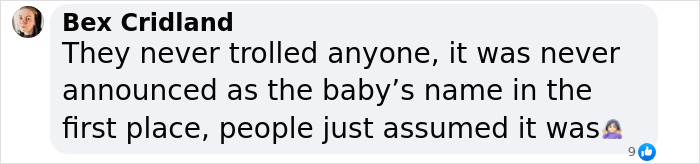 Comment on baby name confusion related to Machine Gun Kelly and Megan Fox by Bex Cridland, clarifying assumptions. Comment on baby name confusion related to Machine Gun Kelly and Megan Fox by Bex Cridland, clarifying assumptions.