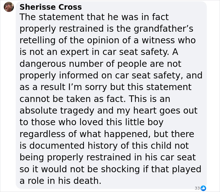 Comment discussing car seat safety in relation to Okay Baby's tragic accident. Comment discussing car seat safety in relation to Okay Baby's tragic accident.