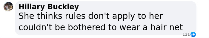 Comment criticizing lack of hair net, related to doughnut shop PR stunt investigation. Comment criticizing lack of hair net, related to doughnut shop PR stunt investigation.