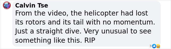 Comment details NYC helicopter crash witness account, describing rotor and tail loss, resulting in a straight dive. Comment details NYC helicopter crash witness account, describing rotor and tail loss, resulting in a straight dive.