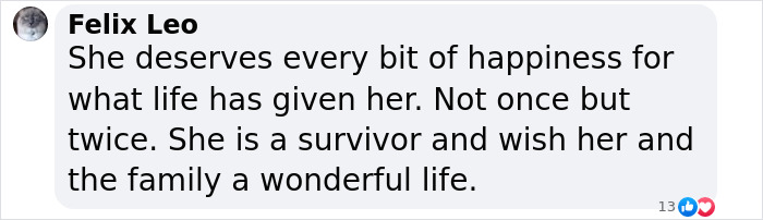 Comment by Felix Leo praising a miracle burns survivor, wishing her and her family a wonderful life. Comment by Felix Leo praising a miracle burns survivor, wishing her and her family a wonderful life.