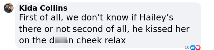 Text message discussing Justin Bieber kissing a female rapper, mentioning Hailey and advising to relax. Text message discussing Justin Bieber kissing a female rapper, mentioning Hailey and advising to relax.