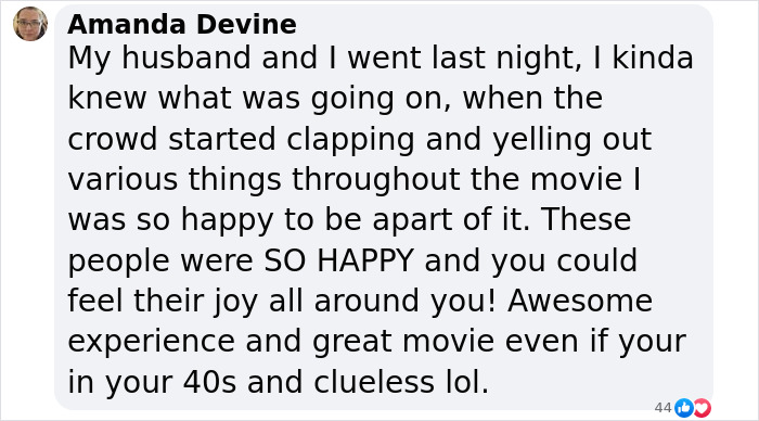 Facebook comment expressing enjoyment of a lively 'Minecraft Movie' screening, despite the rowdy TikTok trend disruption. Facebook comment expressing enjoyment of a lively 'Minecraft Movie' screening, despite the rowdy TikTok trend disruption.