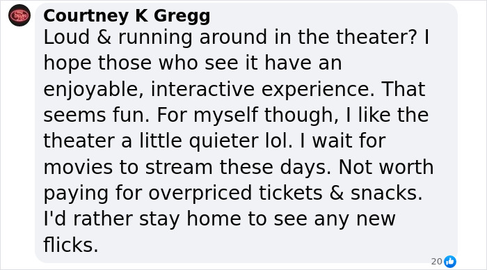 Comment discussing disruptions at 'A Minecraft Movie' screening due to TikTok trend. Comment discussing disruptions at 'A Minecraft Movie' screening due to TikTok trend.
