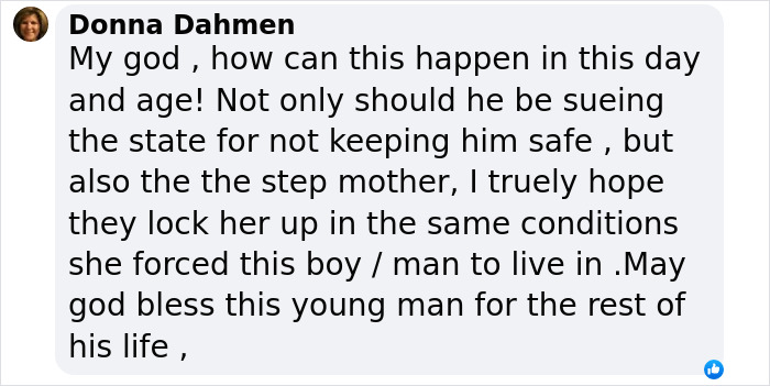 Text comment expressing outrage about a stepmother in the horror house abuse case. Text comment expressing outrage about a stepmother in the horror house abuse case.