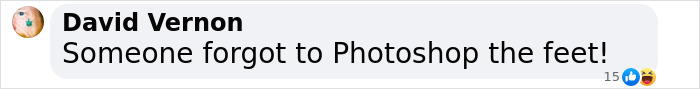 Text message screenshot reads: "Someone forgot to Photoshop the feet! Text message screenshot reads: "Someone forgot to Photoshop the feet!