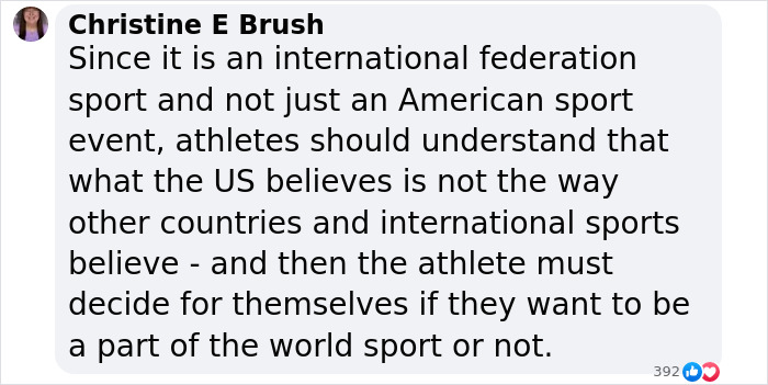Christine E Brush comments on athletes' choices in international sports contexts. Christine E Brush comments on athletes' choices in international sports contexts.