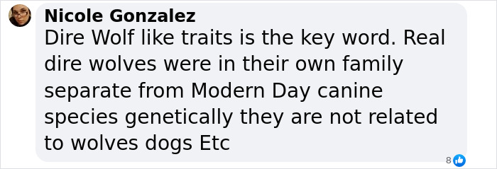 Comment on dire wolf traits from 'Game of Thrones' igniting ethical debate. Comment on dire wolf traits from 'Game of Thrones' igniting ethical debate.
