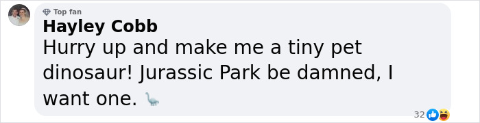 Comment discussing dire wolves and dinosaurs humorously references "Jurassic Park. Comment discussing dire wolves and dinosaurs humorously references "Jurassic Park.