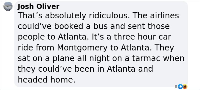Comment criticizing Delta for passengers spending night on tarmac due to storm reroute. Comment criticizing Delta for passengers spending night on tarmac due to storm reroute.