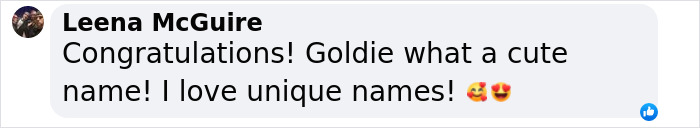 Leena McGuire comments on Rupert Grint's daughter: "Goldie, what a cute name! I love unique names!" with heart emojis. Leena McGuire comments on Rupert Grint's daughter: "Goldie, what a cute name! I love unique names!" with heart emojis.