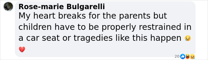 Comment expressing sadness over 'Okay Baby' TikTok star's tragic accident, emphasizing car seat safety. Comment expressing sadness over 'Okay Baby' TikTok star's tragic accident, emphasizing car seat safety.