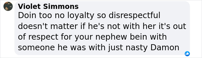 Comment criticizing film legend for relationship with nephew's ex-girlfriend, highlighting disrespect and lack of loyalty. Comment criticizing film legend for relationship with nephew's ex-girlfriend, highlighting disrespect and lack of loyalty.