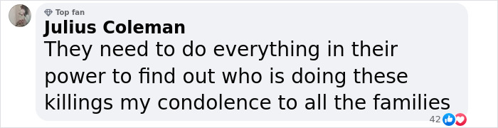 Comment on New England serial assassination urging action and offering condolences to affected families. Comment on New England serial assassination urging action and offering condolences to affected families.