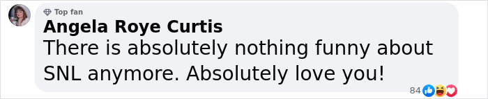 Angela's comment supporting Aimee Lou Wood against SNL's tooth skit. Angela's comment supporting Aimee Lou Wood against SNL's tooth skit.