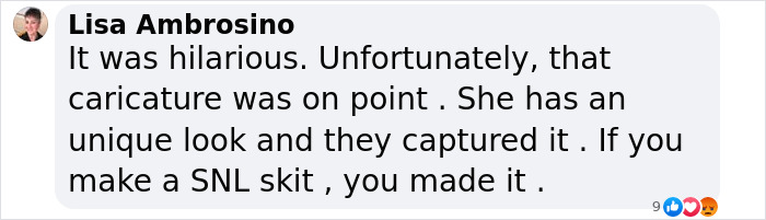Comment by Lisa Ambrosino on SNL skit mocking Aimee Lou Wood, calling the caricature hilarious and on point. Comment by Lisa Ambrosino on SNL skit mocking Aimee Lou Wood, calling the caricature hilarious and on point.