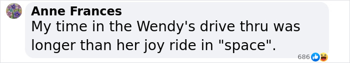 Text message comment about Wendy's and "space" joy ride. Text message comment about Wendy's and "space" joy ride.