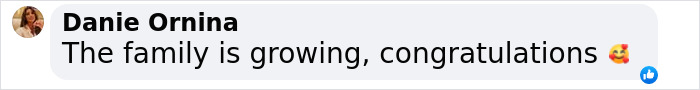 Comment from Danie Ornina congratulating the family, with a heart emoji. Comment from Danie Ornina congratulating the family, with a heart emoji.