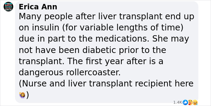 Comment discussing post-transplant diabetes and insulin use. Comment discussing post-transplant diabetes and insulin use.