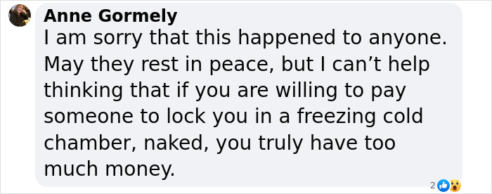 Comment on dangers of cryotherapy, expressing concern about the practice and its risks. Comment on dangers of cryotherapy, expressing concern about the practice and its risks.