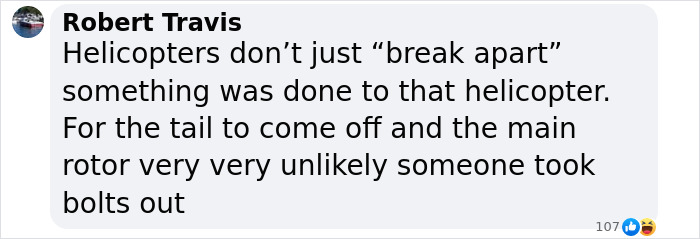 Comment discussing NYC helicopter crash details on social media. Comment discussing NYC helicopter crash details on social media.