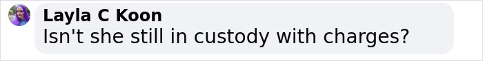 Text message from Layla questioning custody status and charges. Text message from Layla questioning custody status and charges.