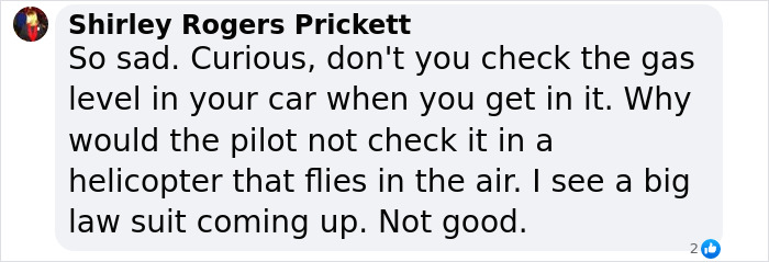 Text from Shirley Rogers Prickett discussing NYC helicopter crash and pilot error concerns. Text from Shirley Rogers Prickett discussing NYC helicopter crash and pilot error concerns.