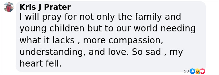Kris J Prater's comment expressing sadness and prayers for family after alleged poisoned Easter gifts incident. Kris J Prater's comment expressing sadness and prayers for family after alleged poisoned Easter gifts incident.