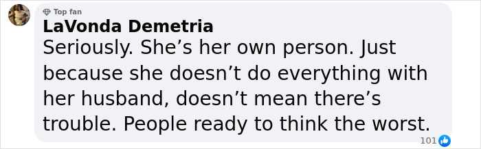 Social media comment addressing Michelle Obama and divorce rumors, emphasizing independence. Social media comment addressing Michelle Obama and divorce rumors, emphasizing independence.