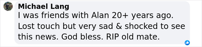 Comment expressing sadness over a friend's passing, related to family concerns about burial location. Comment expressing sadness over a friend's passing, related to family concerns about burial location.