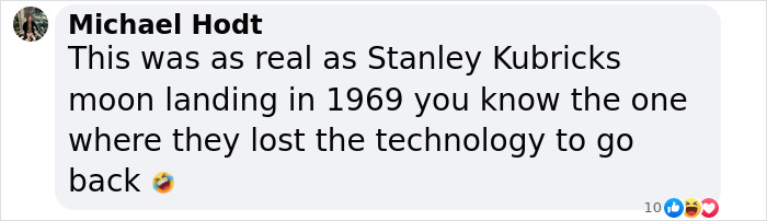 Comment comparing Blue Origin capsule to moon landing conspiracy. Comment comparing Blue Origin capsule to moon landing conspiracy.