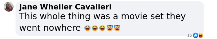 Comment alleging Blue Origin capsule event was staged, referencing conspiracy theories with laughing and clown emojis. Comment alleging Blue Origin capsule event was staged, referencing conspiracy theories with laughing and clown emojis.