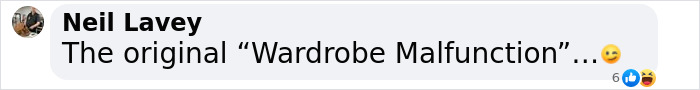 Comment by Neil Lavey on a painting's wardrobe malfunction humorously noted with laughing emoji. Comment by Neil Lavey on a painting's wardrobe malfunction humorously noted with laughing emoji.