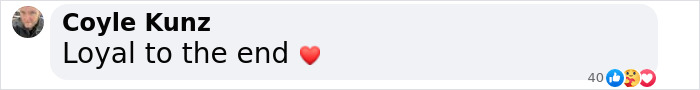 Comment by Coyle Kunz reflecting on loyalty with a heart emoji. Comment by Coyle Kunz reflecting on loyalty with a heart emoji.