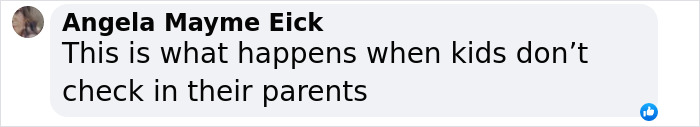 Facebook comment from Angela Mayme Eick discussing parental check-ins. Facebook comment from Angela Mayme Eick discussing parental check-ins.