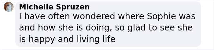 Comment from Michelle expressing happiness about a burns survivor living life happily. Comment from Michelle expressing happiness about a burns survivor living life happily.