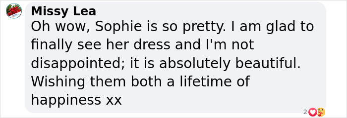 Comment praising absolutely stunning wedding dress from miracle burns survivor's wedding. Comment praising absolutely stunning wedding dress from miracle burns survivor's wedding.