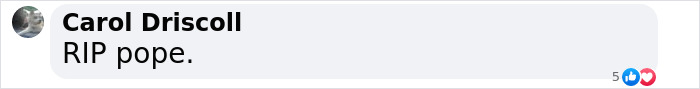 Social media post saying 'RIP pope' with engagement icons below. Social media post saying 'RIP pope' with engagement icons below.