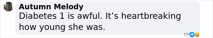 Fan comment expressing sadness over diabetes-related news, highlighting youth. Fan comment expressing sadness over diabetes-related news, highlighting youth.
