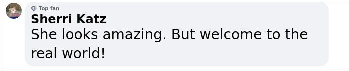 Fan comment saying she looks amazing, related to Tyra Banks' appearance at a fashion gala. Fan comment saying she looks amazing, related to Tyra Banks' appearance at a fashion gala.