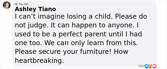 Comment on the tragic loss of a parenting influencer's son due to a mirror accident, urging furniture safety. Comment on the tragic loss of a parenting influencer's son due to a mirror accident, urging furniture safety.