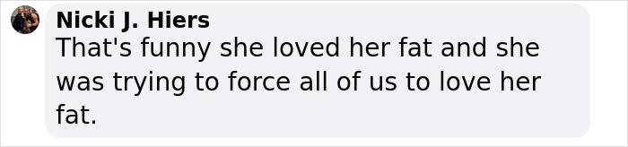 Comment criticizing Lizzo's stance on body image. Comment criticizing Lizzo's stance on body image.