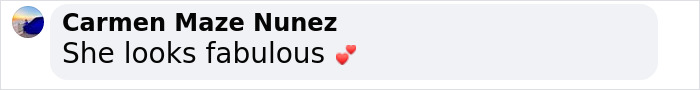 Comment from Carmen Maze Nunez saying "She looks fabulous" with heart emojis about Ozempic. Comment from Carmen Maze Nunez saying "She looks fabulous" with heart emojis about Ozempic.