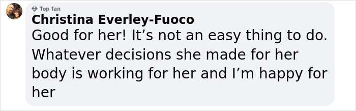 A supportive comment about Lizzo's weight loss methods, praising her decisions and success. A supportive comment about Lizzo's weight loss methods, praising her decisions and success.