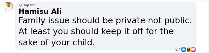 Comment advises keeping family issues private for child's sake, highlighting Obama marriage. Comment advises keeping family issues private for child's sake, highlighting Obama marriage.