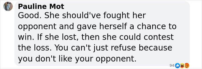 Commentary on female athlete refusing to compete against trans opponent. Commentary on female athlete refusing to compete against trans opponent.