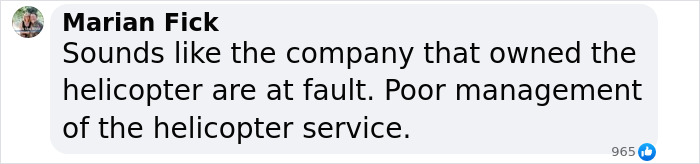 Marian Fick comments on Facebook about helicopter company's fault in Hudson River crash. Marian Fick comments on Facebook about helicopter company's fault in Hudson River crash.
