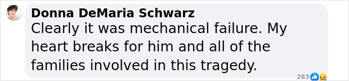 Comment on Hudson River crash mentioning mechanical failure and expressing condolences to families involved. Comment on Hudson River crash mentioning mechanical failure and expressing condolences to families involved.